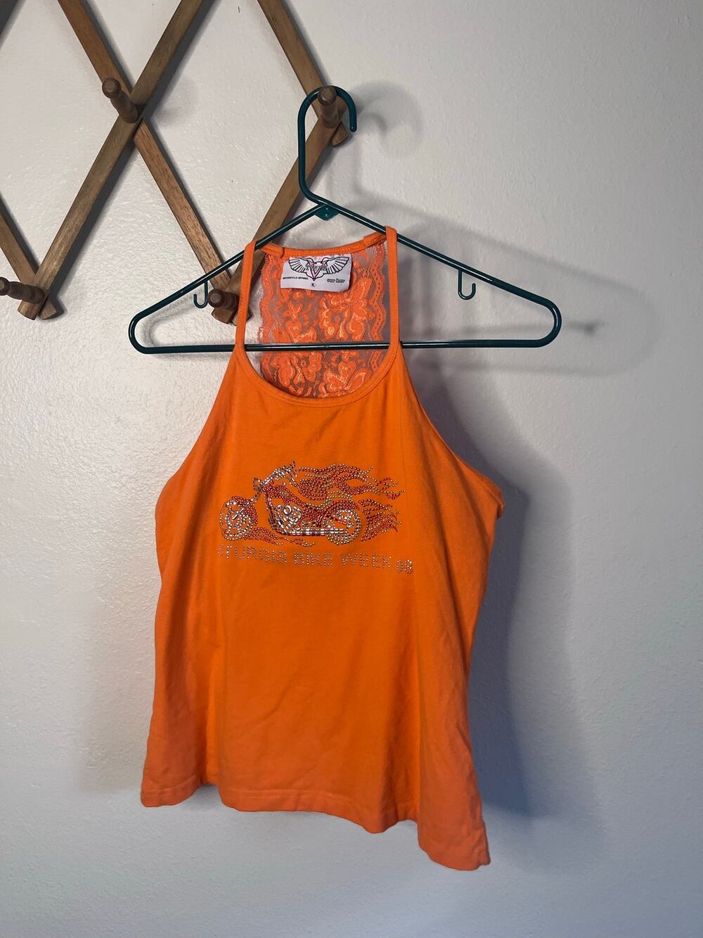 V-TWIN Motorcycle Apparel For Her Orange Flame Lace Back Tank Top Size XL